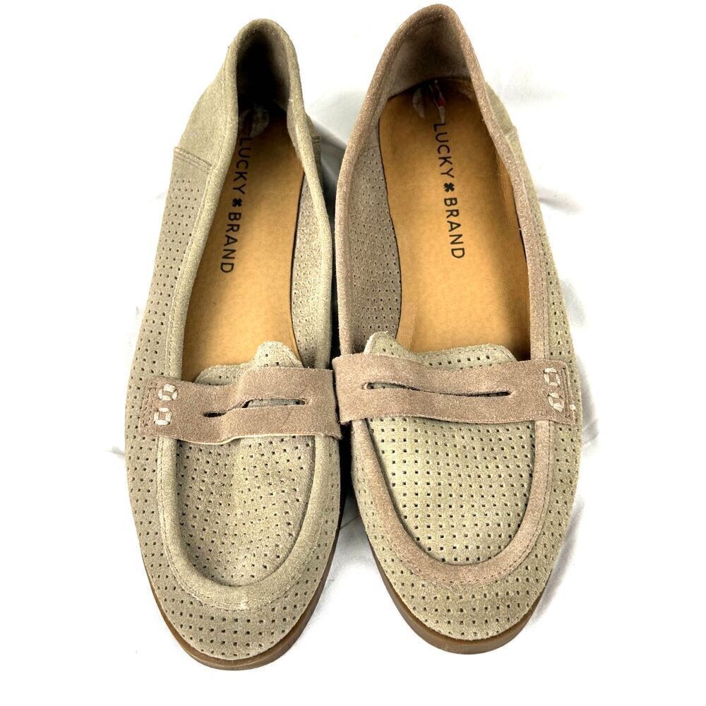 NWOB Lucky Brand Perforated Penny Loafers Beige Size 6 / See Description